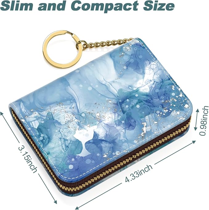 Nipichsha Women's Slim Leather RFID Wallet, Light Luxury Blue, 4.33 x 3.15 in