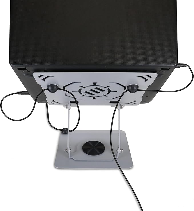 ENHANCE R1 Rotating Laptop Stand with 3 Cable Holders - Adjustable Laptop Riser for Desk, Metal Foldable Laptop Stand, Laptop Cooling Holder Compatible with Dell, Apple, Lenovo Laptops, More - Silver