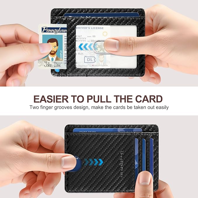 Front pocket thin wallet for Men Women RFID Blocking Credit Card Holder Card Cases Slim Minimalist wallet with Gift Box (1, Carbon Fiber Black2)