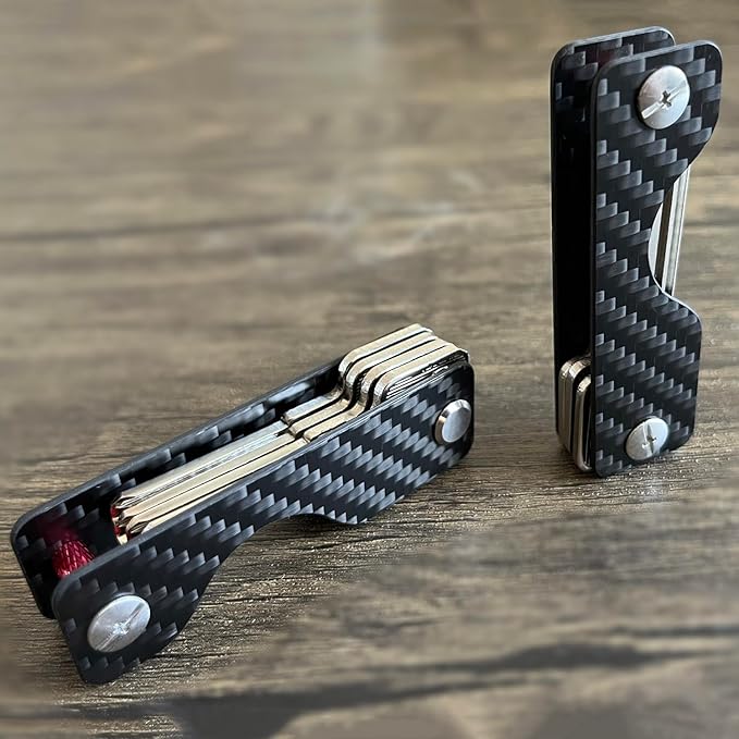 Leeuoe 2 Pack Carbon Fiber Compact Key Holder,Pocket key Chain Organizer(3-7 Keys), Black