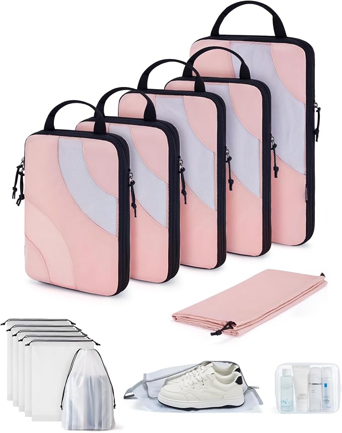 BAGSMART Compression Packing Cubes, 6 Set/4 Set/2 Set Travel Packing Cubes for Carry on Suitcases, Compression Suitcase Organizers Bag Set & Travel Cubes for Luggage, Lightweight Packing Organizers