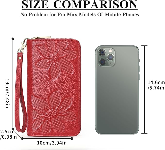 GOIACII Women's Wallet Large Capacity Double Zip Ladies Card Phone Holder RFID Blocking Wristlet Leather