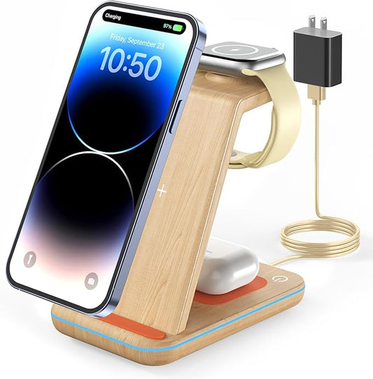 3 in 1 Wireless Charging, Wireless Charger Stand for Multiple Apple Devices, Wireless Charger for iPhone 17 16 15 14 13 12 11 Pro Max XS XR 8, Apple Watch 11 9 8 7 6 SE 5 4 3 2, AirPods 4/3/2/Pro