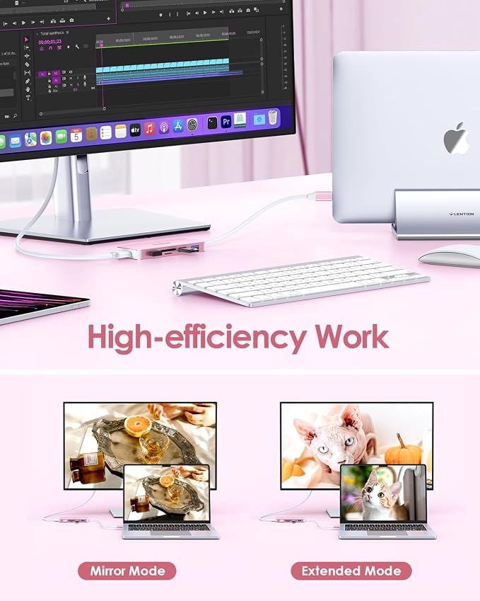 LENTION 5 in 1 USB to USB-C Adapter with Micro SD/SD Card Reader for iPhone, 4K@30Hz HDMI to USB C Hub Multiport Adapater with 3 USB 3.0 Compatible with 2025-2018 MacBook Pro MacBook Neo(Rose Gold)
