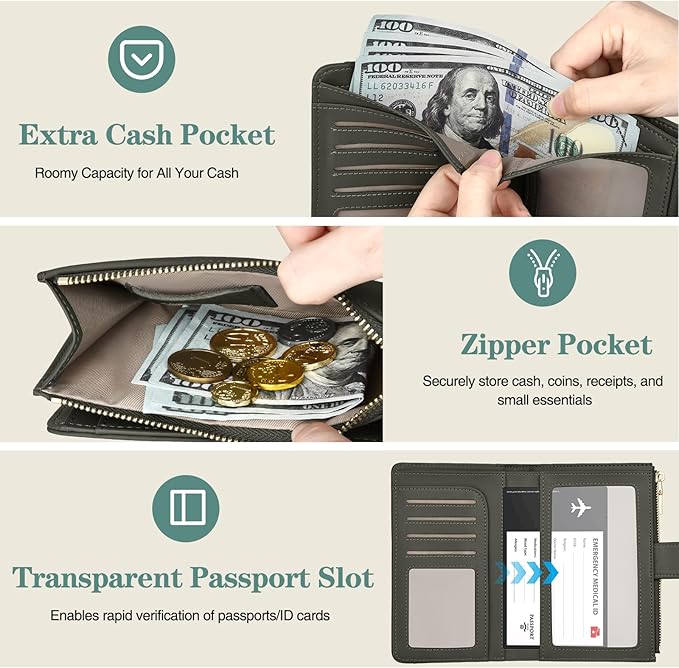 Passport Holder for Travel, Leather Passport Wallet with Airtag Slot, RFID Blocking Travel Wallet for Women Men, Passport Cover with Air Ticket Card Cash Coin Pocket, Travel Essentials Gift