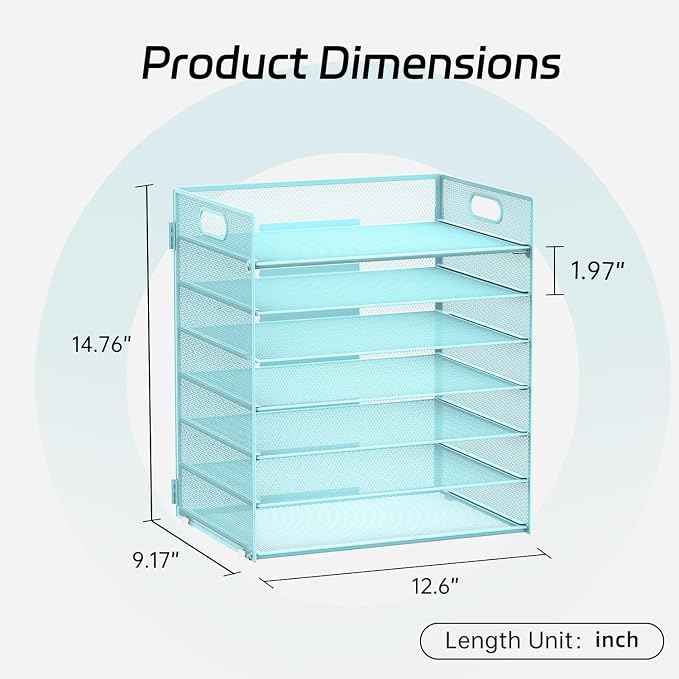 7 Tier Paper Organizer - Mesh Desktop File Holder with Handles for Office School Desk, Black (Blue)