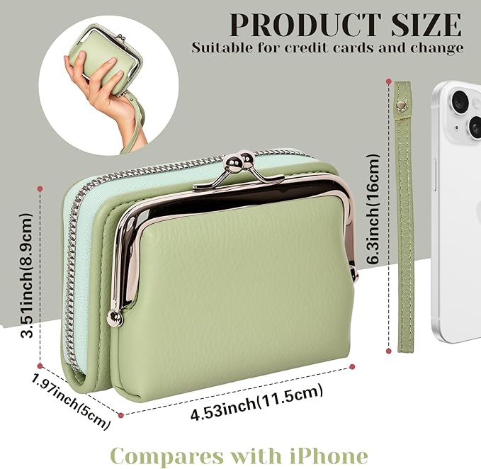Women's RFID Blocking Wristlet Wallet - 2-in-1 Zip-Around with Coin Purse & Card Slots - Vegan Leather with Secure Clasp (Gift Ready)(Green)