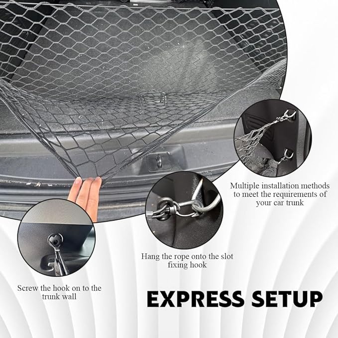 Cargo Net Stretchable, Trunk Net for SUV, Adjustable Elastic Trunk Storage Net with Hook, Universal Truck Bed Organizer Car Interior Accessories Fit for Most SUVs, Vehicles and Trucks