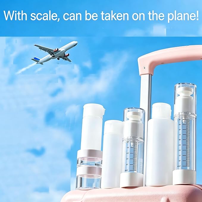 7 PCS Travel Size Bottles for Toiletries， Travel Bottles Set,Leak Proof Toiletry Containers with Graduated Vacuum Atomizer for Shampoo Lotion and Cosmetics