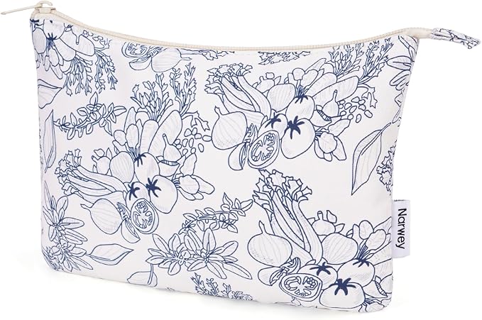 Narwey Small Makeup Bag for Purse Travel Makeup Pouch Cosmetic Bag Zipper Pouch Bags for Women (Navy Blue Flower)