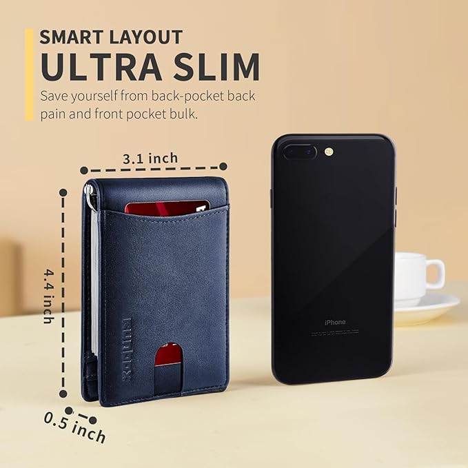 RUNBOX Slim Money Clip Wallets for Men RFID Blocking 11 Card Holder Minimalist Small Thin Carbon Leather Bifold Mens Front Pocket Wallet Gift Box