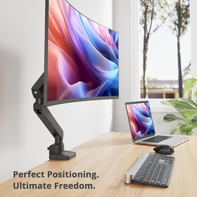 SIIG Aluminum Mechanical Single Monitor Arm Mount - Height Adjustable Desk Mount for 17in to 32in Screens - 17.6lbs Max VESA 75x75mm 100x100mm, Black