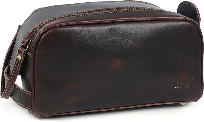 Toiletry Bag | Leather Dopp Kit for Men & Women – Travel Organizer with Multiple Compartments, Water-Resistant, Durable & Stylish | Grooming Essentials, Shaving & Makeup Pouch (Brown)