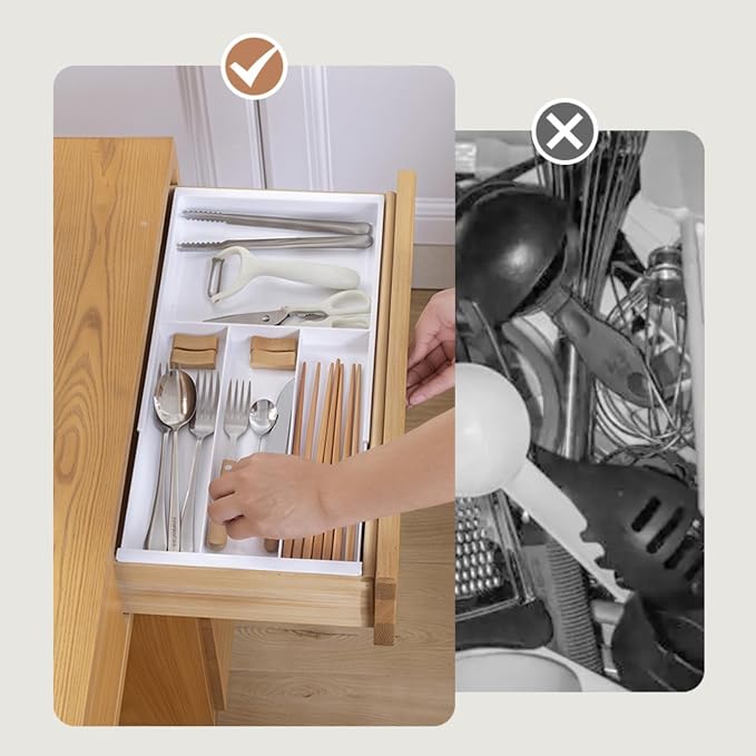 Plastic Drawers Organizer for Office Bathroom Bedroom Kitchen Desk - 1 Layers More White Storage Tray - Expandable 11.4-18.1 Inches (SHALLOW 1")