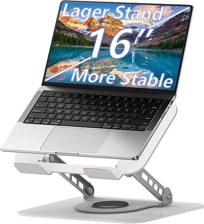Adjustable Laptop Stand, 360 Rotating Computer Riser, Stable Base Stand Holder for MacBook Pro/Air Notebook up to 16 Inches, Silver