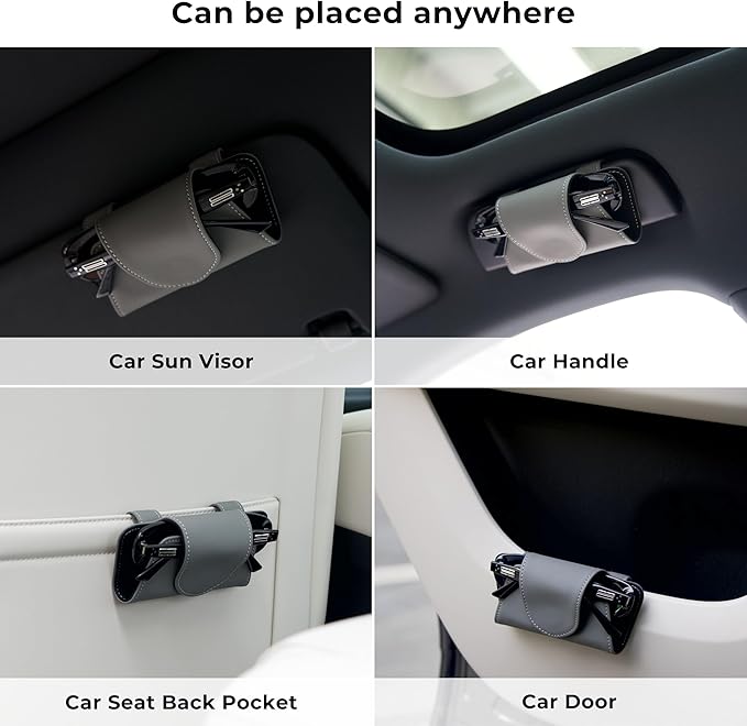 Car Sunglasses Holder Case, Leather Sunglasses Holder Clip for Car Sun Visor, Magnetic Glasses Clip, Car Interior Storage Accessories (Black)
