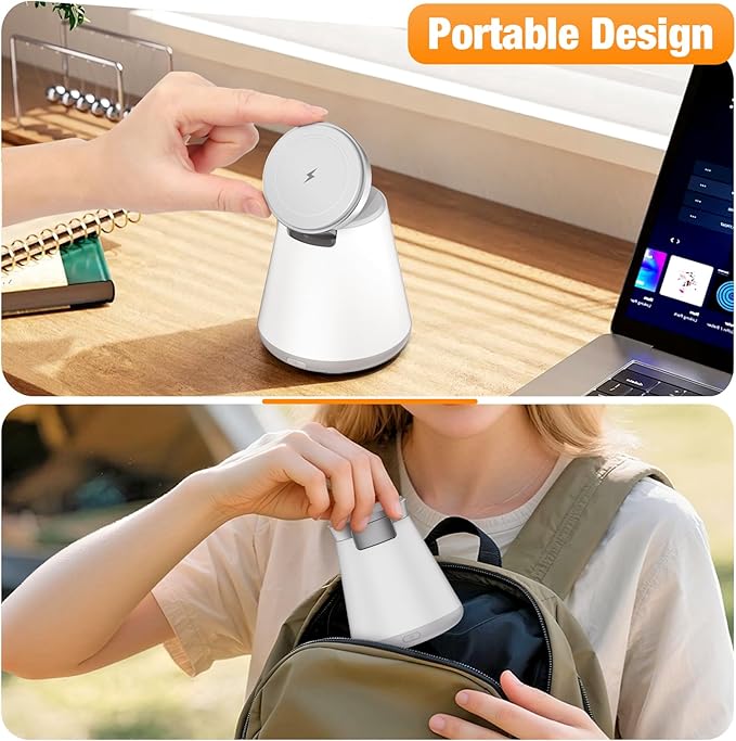 2 in 1 Wireless Charging Station with Night Lamp for Apple Samsung Magnetic Charger, 15W Foldable Portable Wireless Charging Stand for iPhone 17 16 15 14 13 12 Pro Max, Apple Watch