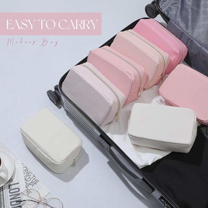Sweetude 10 Pcs Makeup Bag Bulk for Women Preppy Gift PU Leather Cosmetic Bag Small Skincare Toiletry Pouch Wedding Travel Cosmetic Pouch for Bridesmaid Bride Mother Gift Favors (Pink)