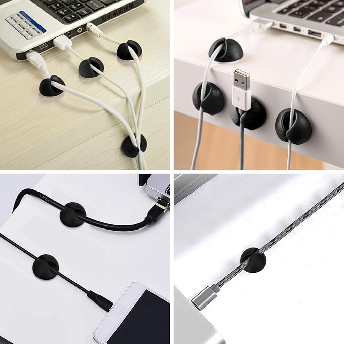 CHEFBEE 8 Pack Adhesive Cable Clips, Cable Cord Holder Organizer Management System for Desk, Wire Clips for All Your Computer, Electrical, Charging or Mouse Cord, Black