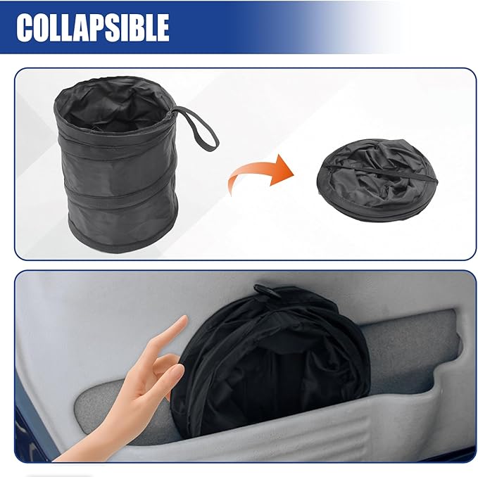Collapsible Car Trash Can, Mini Portable Automotive Garbage Bag, Pop-Up Vehicle Rubbish Bin, Waterproof Waste Basket Bin with Magic Sticker, Hanging Washable Auto Trash Bag (1PC)