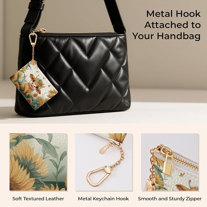 Highland Cow Cattle Keychain Coin Purse for Women, Small PU Leather Change Pouch, Zipper Little Tiny Travel Wallet for Girls, Cute Kawaii Zip Pocket Coin Holder with Key Ring