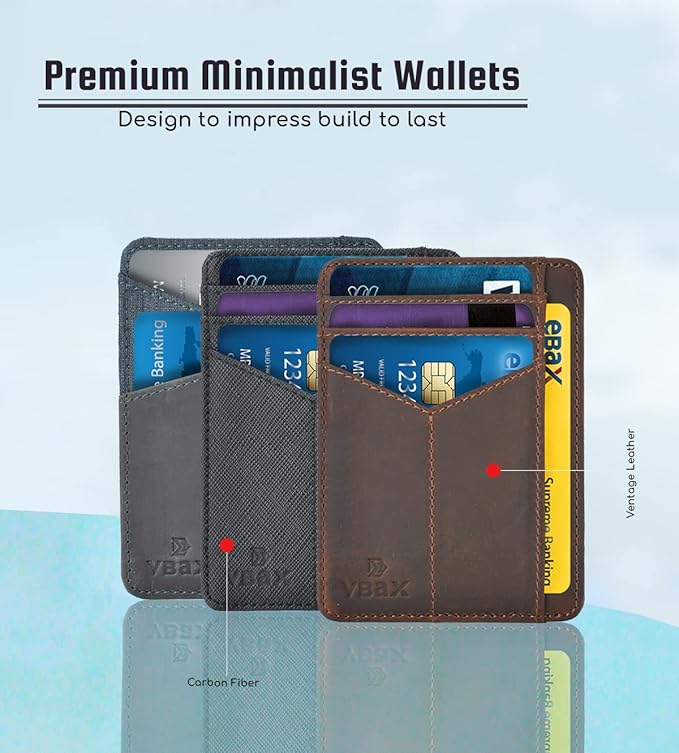 RFID Slim Wallet for Men Women, 8 Card Slot Leather Minimalist Front Pocket Credit Card Holders, Vintage Leather