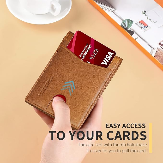 RUNBOX Wallet for Men Slim Leather Bifold RFID Blocking Minimalist Front Pocket Design with Gift Box
