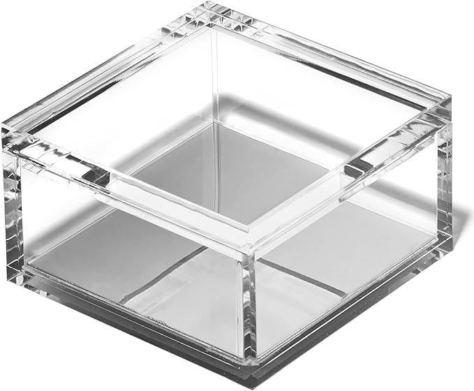OfficeGoods Acrylic Desk Organizer w/Silver Base – Functional & Elegant Odds & Ends Box for Display or Storage – Perfect for Home or Office, Kitchen, Bathroom Vanity, Curio Display - Medium