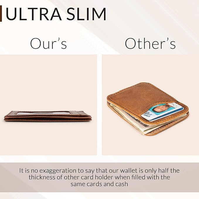 Ultra Slim Leather Wallet Just 0.12 Thick, 6 Card Slots, RFID Blocking, Soft, Durable, Minimalist Genuine Leather, Credit Card Holder for Men & Women Great Gift