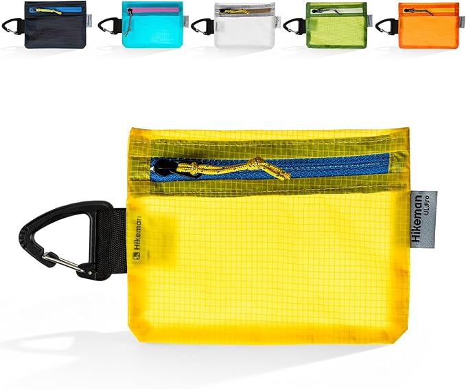 HIKEMAN Ultralight Water Resistant Card Size Pouch with Zipper - Slim Small Pocket for Hiking, Backpacking, Travel & Purse (Yellow)