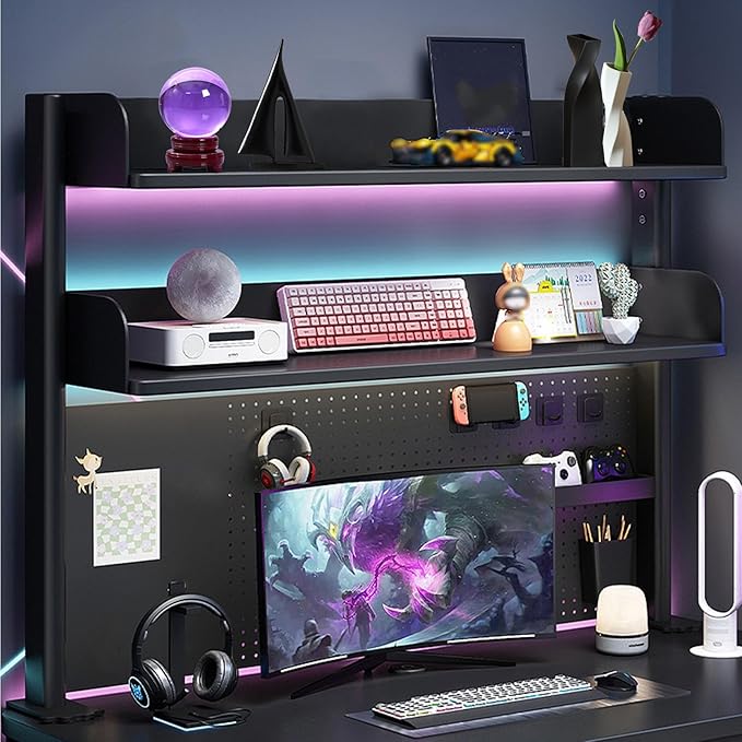 Clamp On Desk Organizer Shelf, BLACK Desk Extender Pegboard Workstation,Computer Desk Accessories for Office, Privacy Panel for Gaming Desk,23.6/31.4/39.3in Desktop Shelving System (100cm/39.3in)