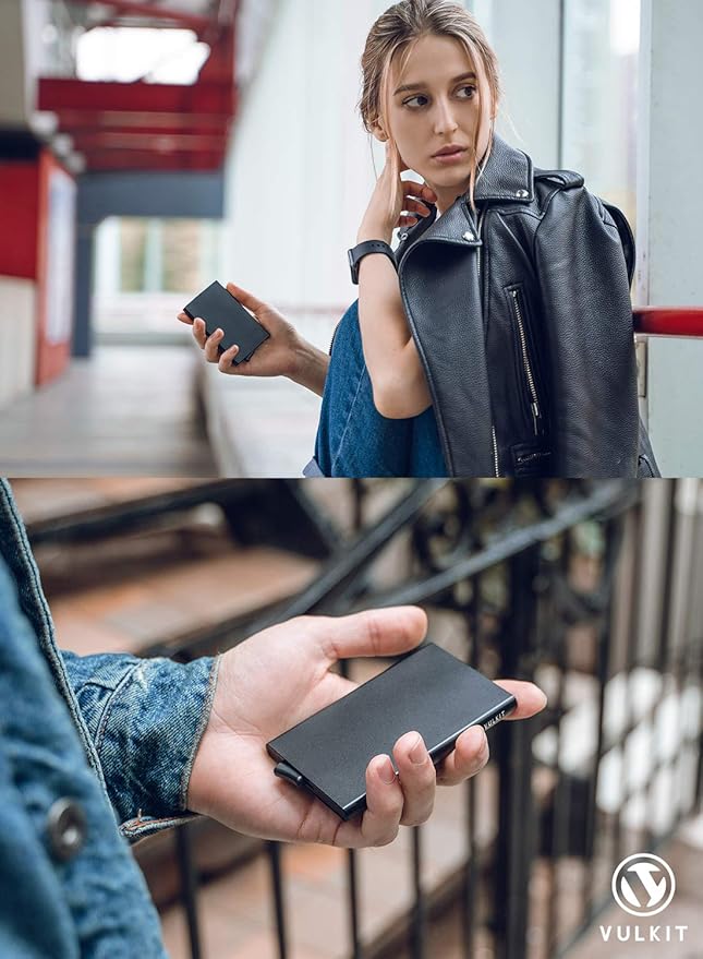VULKIT Pop Up Wallet, Slim Minimalist Credit Card Holder For Men and Women RFID Blocking Mini Metal Case Emerald Green