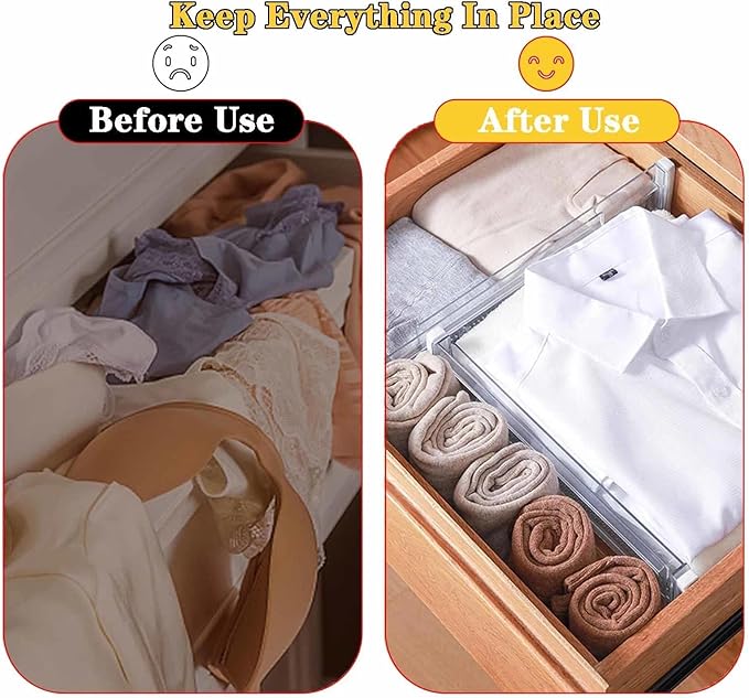 8 Pcs Drawer Dividers for Clothes, 3.15" High 11.34"-19.69" Adjustable Expandable Dresser Drawer Organizer, Clear Plastic Separators for Dresser, Baby Clothing (8, clear)