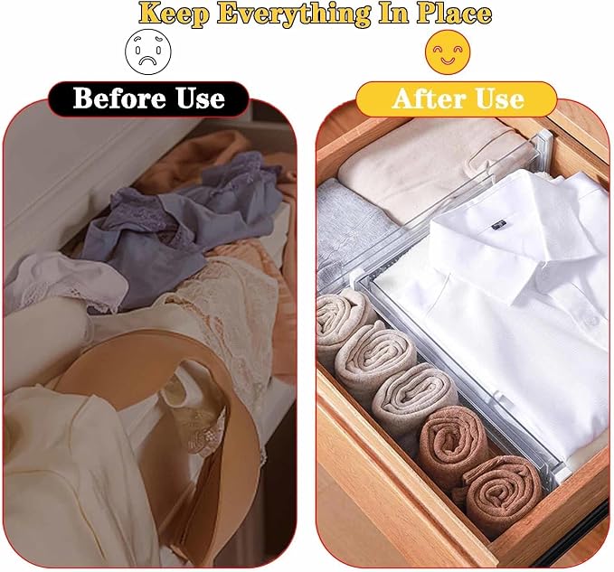 4 Pcs Drawer Dividers for Clothes, 3.15" High 11.34"-19.69" Adjustable Expandable Dresser Drawer Organizer, Clear Plastic Separators for Dresser, Baby Clothing (4, clear)