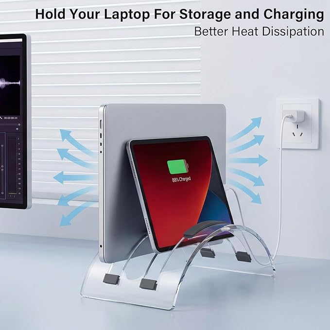 Vertical Dual Laptop Stand Acrylic Desktop Notebook Dock Invisible Vertical Laptop Holder for Desk Office Home Supplies Space Saving Organizer