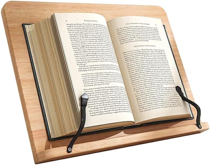 Reading Rack Wooden Bookshelf - Book Stand Foldable with 8 Adjustable Positions and Page Clips,Suitable for cookbooks、iPads、laptops、Sheet Music、and Reading Stands (11x7.9inch)