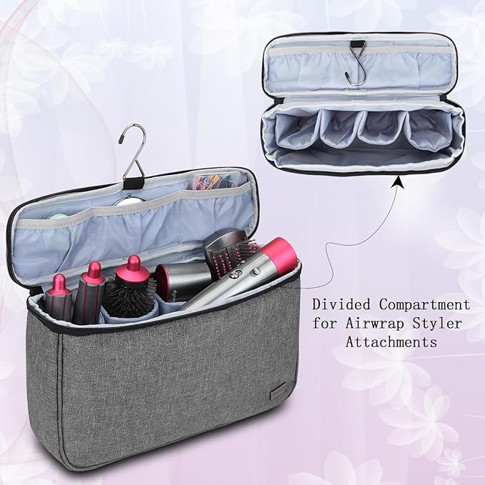 Teamoy Travel Storage Bag Compatible with Dyson Airwrap Styler, Portable Travel Organizer for Airwrap Styler and Accessories, Top-Opened, Gray