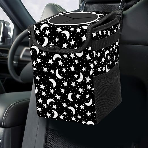 Gothic Night Stars Moons On Black Car Trash Can with Lid Collapsible Reusable Waterproof Garage Bag,Automotive Garbage Can,Car Accessories Interior Organizer, 22112802