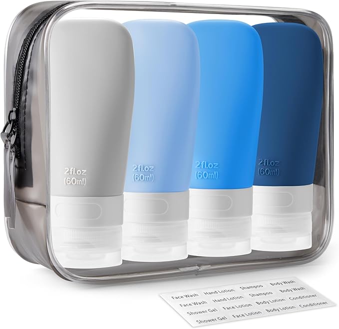 INSFIT Travel Bottles for Toiletries, TSA Approved 3oz Travel Size Containers, BPA Free Leak Proof Squeezable Silicone Tubes for Shampoo Conditioner Lotion Body Wash with Labels