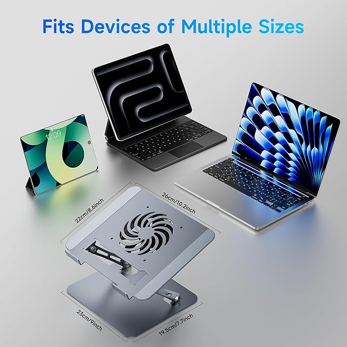 Laptop Stand - Adjustable Ergonomic Laptop Riser, Portable Foldable Aluminum Laptop Holder Perfect for Desk, Bed, Couch & Lap - Space Saving - Silver