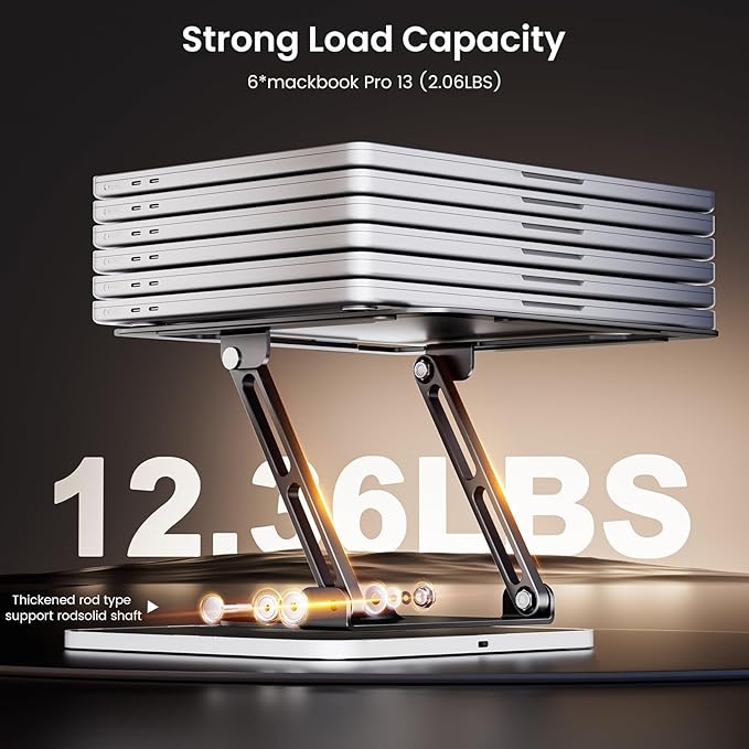 JOYEKY RGB Laptop Stand for Desk, Adjustable Ergonomic Laptop Riser with 360° Rotating Base, Foldable & Portable Computer Stand, Suitable for All 10-16” Laptops