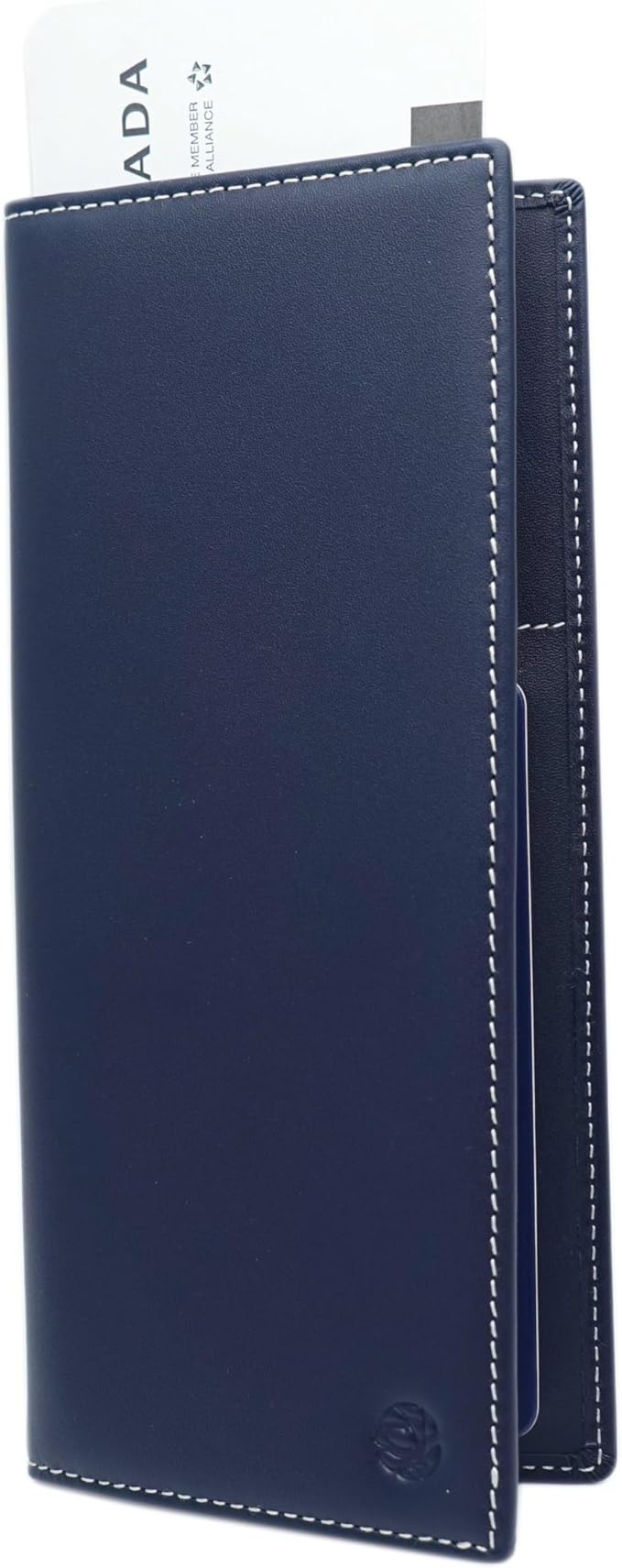Genuine Leather RFID Blocking Long Passport Holder Passport Cover (Dark Blue)
