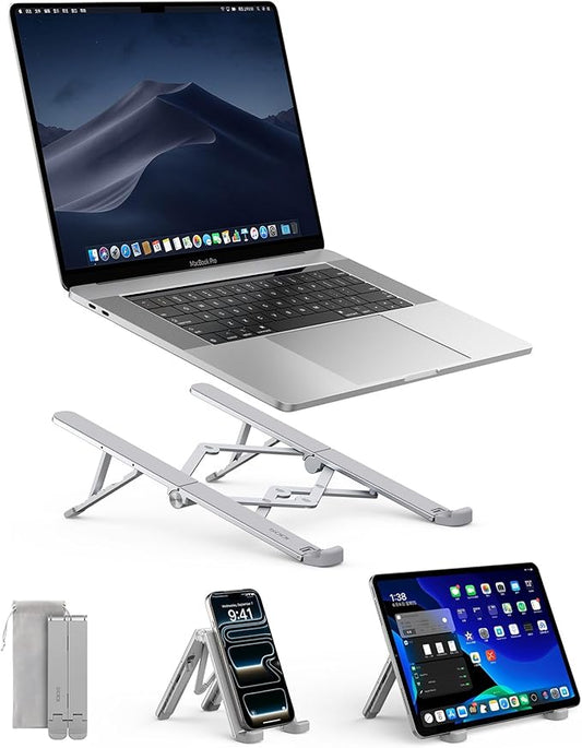 SODI Ultra Compact Foldable Laptop Stand - Portable Laptop Holder for Desk & Travel Use, Adjustable, Ergonomic Aluminum Computer Holder for MacBook, Tablet 10-16" (Light Gray, Bi-Fold-Horizontal)
