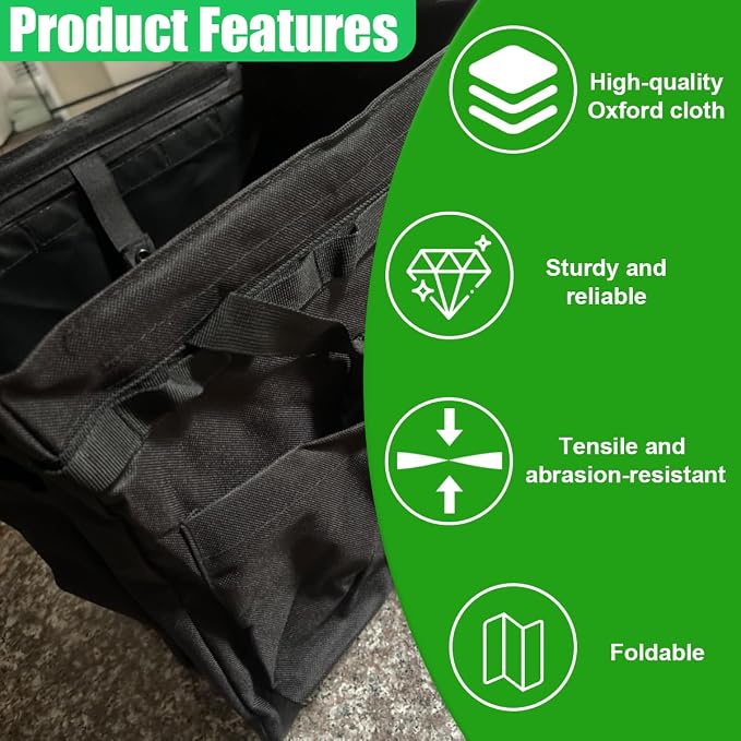 Collapsible Car Trunk Organizer - Large Foldable Grilling Tools Storage Bin Basket with 4 Pockets & Long Strap, Heavy-Duty Trunk Tote Bag for SUV Truck Camping Gear BBq Tools Organizer(Black)
