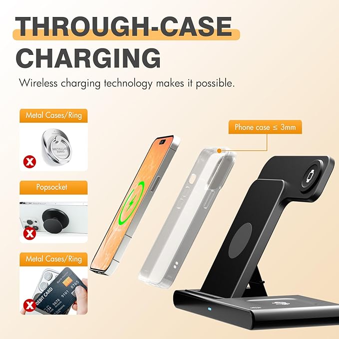 Portable 3-in-1 Wireless Charging Stand Dock, Compact Design for Bedroom and Travel, Compatible with iPhone 17/16/15/14/13/12 Series, for Apple Watch Ultra/SE/Series 11?? and for AirPods Pro 4/3/2