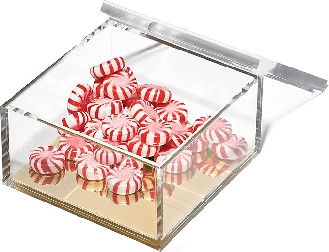 OfficeGoods Acrylic Desk Organizer w/Gold Base – Functional & Elegant Odds & Ends Box for Display or Storage – Perfect for Home or Office, Kitchen, Bathroom Vanity, Curio Display - Large