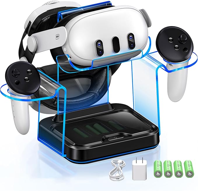 Charging Dock Station for Quest 3 / 3S / 2 with 4 Rechargeable Controller Batteries Charging Station for Meta 3 / 3s VR Headset Stand Accessories USB C Cable (S-Charging Dock)