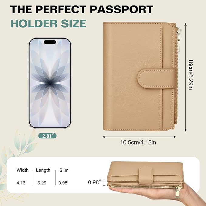 Passport Holder for Travel, Leather Passport Wallet with Airtag Slot, RFID Blocking Travel Wallet for Women Men, Passport Cover with Air Ticket Card Cash Coin Pocket, Travel Essentials Gift