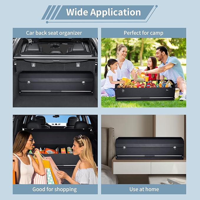 Car Trunk Organizer for Honda CR-V 2017-2022, Collapsible Sturdy Trunk Storage Container with Lid and Handle Large Leather Car Trunk Storage (Black, 39.7 x 11.4 x 12.2in)