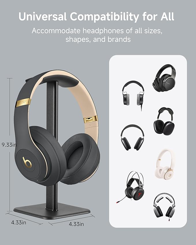 Headset Stand - Headphone Holder for Desk with Aluminum Hanger Compatible with All Over-Ear On-Ear Computer Xbox One PS5 PS4 PC Game Telephone Headsets (Black)